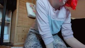 Pants Destroyed a Big Piss on a Monstrous Giant Blue Dildo
