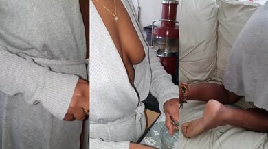 Thick Booty Latina Wife in a Revealing Bathrobe with No PANTIES or BRA On