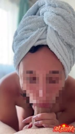A quick, casual blowjob after a shower.