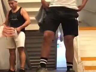 Fucking in stairwell after the gym