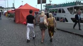 Scandinavian teens engage in naughty public anal threeway