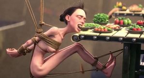 Skinny Girl in Rope Bondage - Non-stop Feeding Session