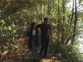 Amateur couple fucking on a blanket by the river