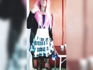Pink hair sissy e-girl fucking ass with dildo
