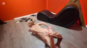 mistress with her submissive and her submissive dog, second part, extreme domination, deep throat, extreme humiliation, whipping, mistress fucks her submissive hard with her fist and foot in the pussy