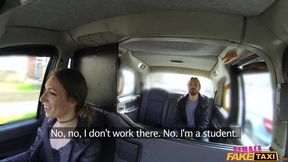 MILF taxi driver gags on cock and gets spanked