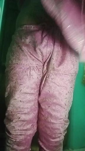 Indian Gay Crossdresser Wife Gaurisissy in Pink Salwar Kurta Pressing Her Big Boobs