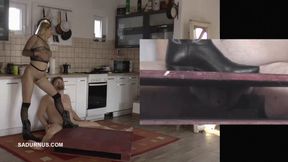 Miss Douxxx uses her slave's tongue and crush his crotch PP wmv