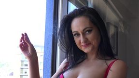 Astonishing brunette with awesome big boobs Bonnie Bellotti gets naked