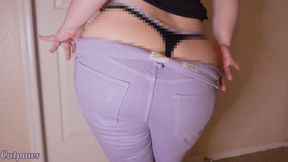 Thong Tease in Purple Jeans