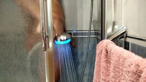 Nice Dark Skinny Boy with Nice Ass Plays and Moves His Big Cock in the Shower (part1)