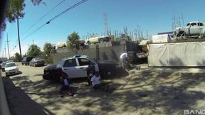 She gets serviced by three big black cocks, filthy dirty cop