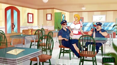 Animated maid fantasy unfolds in a vibrant cartoon city with steamy encounters