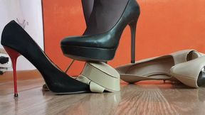 Wrecked shoes, well worn shoes, high heels destruction, wrecked high heels, high heels crush