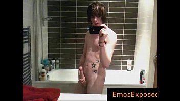 Cute gay emo filming himself in mirror while jerking gay porno