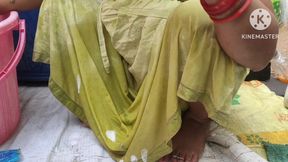 Indian House Wife Bathing Outside