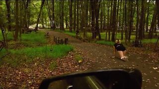 19-year mature submissive Lexi Grey drinks piss inside the woods