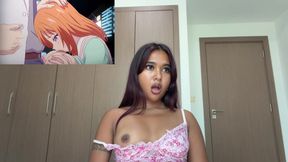 Small desi girl Mia Z reacts to hentai