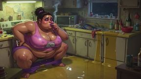 Very Pregnant BBW Smoking While Peeing - Big Belly & Dripping Pussy