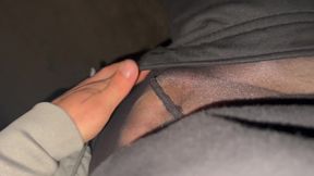 Teen Boy Night Flash Near City in Pantyhose