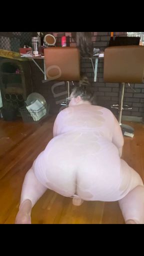 Riding my dildo in pink body stocking