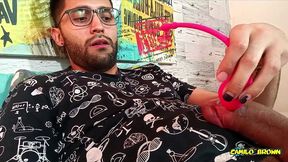 massaging my big uncut cock with a strong vibrator until i peecum a nice one it felt so damn good!