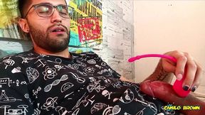 massaging my big uncut cock with a strong vibrator until i peecum a nice one it felt so damn good!