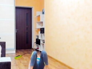 Gymnastics in sportwear and bare, boobs sucking, stripped walking