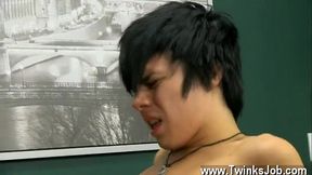 Sexy men Bryan makes Kyler writhe as he BJ'_s his uncircumcised