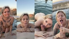 outdoor poolside blowjob and facial