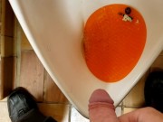 Ginger bear showing off, playing with dick,  and pissing!
