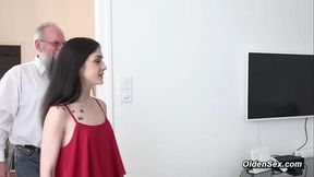 Old man fucks small tits skinny brunette babe