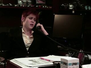 Lesbo pornstar Lily Cade pounds Jay Taylor with a large thong on schlong