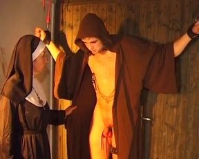 A Kinky German Nun Ties Her Man up and Dominates Him in the Dungeon