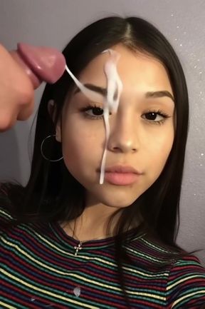 Professional Latina fake cums on her face while enjoying a huge load