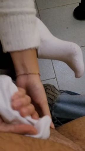 Socksjob with White socks Onlyfans Mistress Darkshine @mistressdarkshine