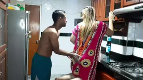 Stepson gets a massage and sucks cock from hot mom