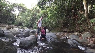 Outdoor public sex deep throat cumshot cowgirl anal creampie