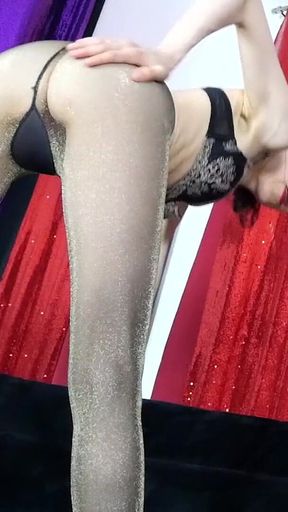 Black Pantyhose Tights with Gold Glitter Ita