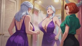 Big Tits Stories #1B: Purple Disco Dress Sneezing Spree in the Fitting Room (Animated)
