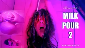 MILK POUR on PAWG 2 : BATH BONDAGE : DID  Glimmertits tied