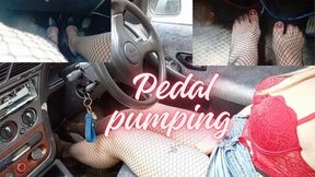Pedal pumping With my fishnet stockings