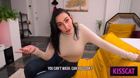 busty stepmom in jeans teach stepson how to make her cum