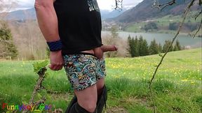 Mountains and lake: A perfect place to jerk off your foreskin cock. (S)