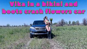 Vika in a bikini and boots crash flowers car_4k hdr pro res_full video 23 min