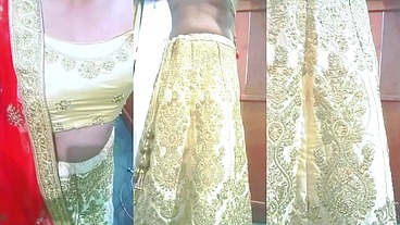 Indian Gay Crossdresser Gaurisissy feeling horny in Golden Lehanga