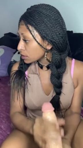 Ebony Latina Sucks Dick in Tan Dress