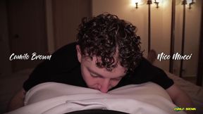 POV Twink Blowjob Cum Eating Nico Mucci Sucking Sweaty Daddy Camilo Brown&#039;s Big Uncut Cock