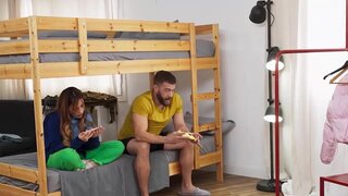 Jerking off creep ends up fucking a petite blondie