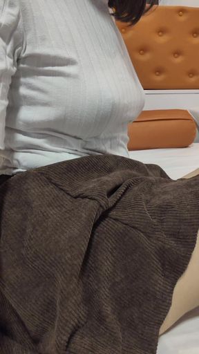 Sideways Masturbation with Big Dildo